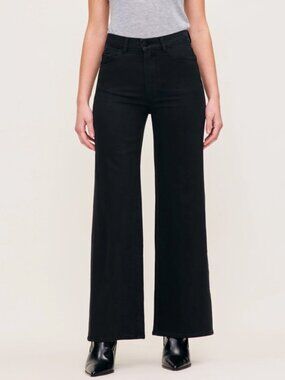 DL1961 Hepburn Jet Black Wide Leg High Rise Jeans Size 30